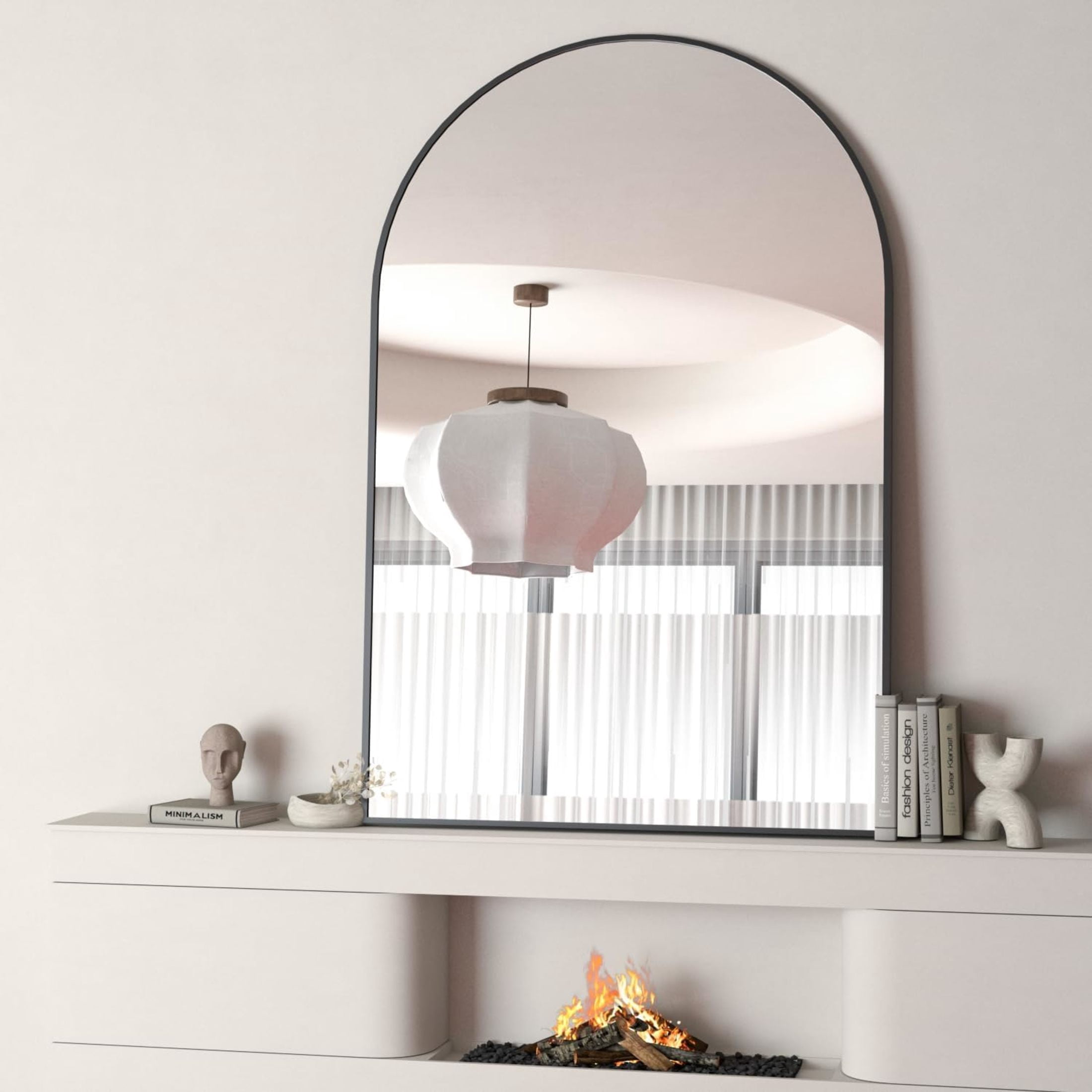 Noble House 24"x32" Arched Metal Wall Mirror, Vanity Mirror for Bathroom, Bedroom & Living Room, Black