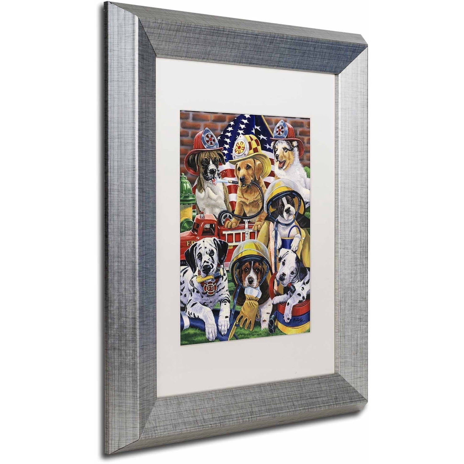 Trademark Fine Art 'Hero Helpers' Canvas Art by Jenny Newland, White Matte, Silver Frame