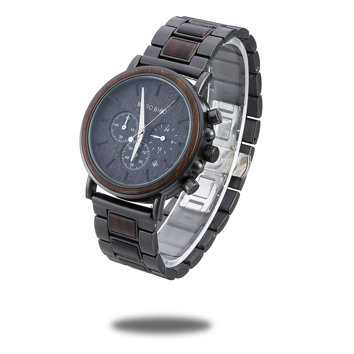 BOBO BIRD Luxury Men's Wooden Wrist Watch Fashion Quartz Casual Wristwatches with Gift Box, Black / Golden