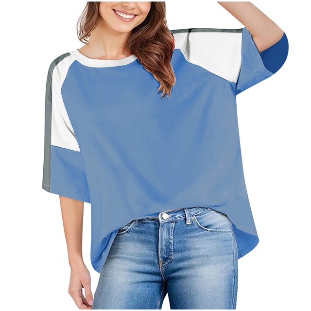 Plebaso T-Shirts Oversize pour Femmes Manches Courtes d'Été Décontracté Col Rond Ample