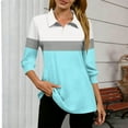 thumbnail image 2 of MaFYtyTPR Women's 3/4 Sleeve Top Color Blocking Simplicity Casual Lapel Collar Loose Trendy Blouse Z-Light Blue S, 2 of 5