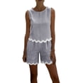 thumbnail image 2 of Women's Striped Two-Piece Sleeveless Patchwork Trimmed And Shorts Casual Summer Set, 2 of 6