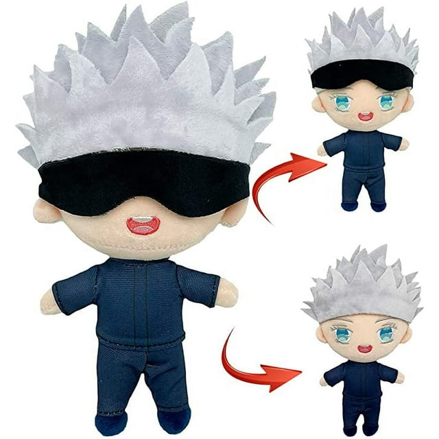 Peluche de Jujutsu Kaisen Satoru Gojo, hombre guapo con los ojos vendados y cabello blanco y ojos azules, juguete suave para colección de personajes de fans del anime, 20 cm
