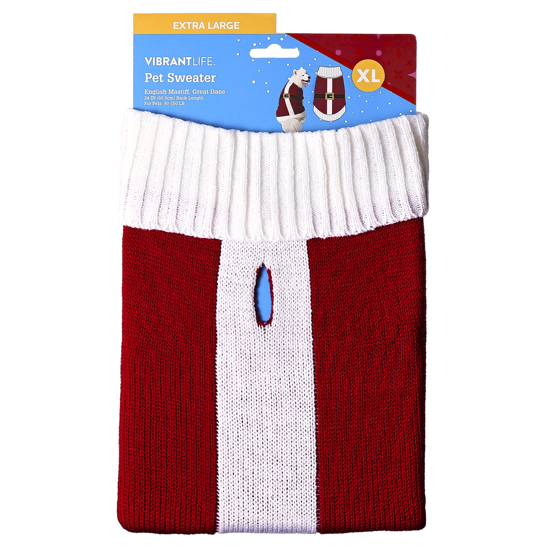 Vibrant Life Dog Sweater, Santa, Red, Extra Large