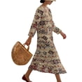 thumbnail image 3 of DISNIMO Aztec Tribal Print Womens Casual Maxi Dresses Linen Style Loose Fit Dress V Neck 3/4 Sleeve Shift Dress Fashion Long Dresses for Women, S, 3 of 6