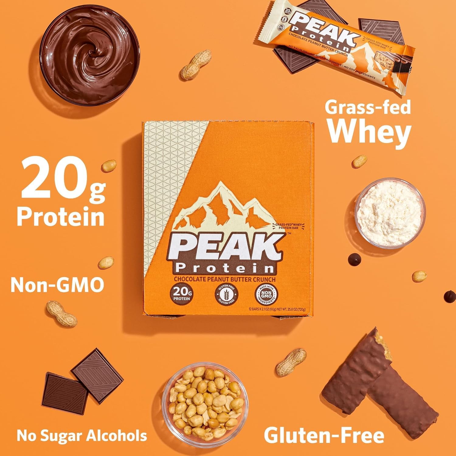 (Pack Of 12) Peak Protein Bar Protein Chocolate Peanut Butter Crunch 2.1 Oz