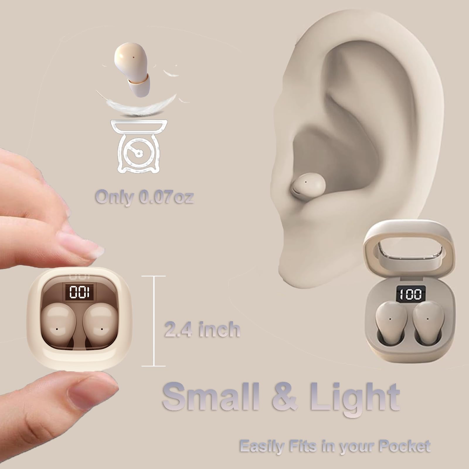 Wireless Smallest Invisible Earbuds For Sleep Ultra Small Hidden Earphones Ear Buds For Small Ear Bluetooth Mini Invisible Sleep Noise Cancelling Earbuds For Side Sleepers Hidden Headphones For Work