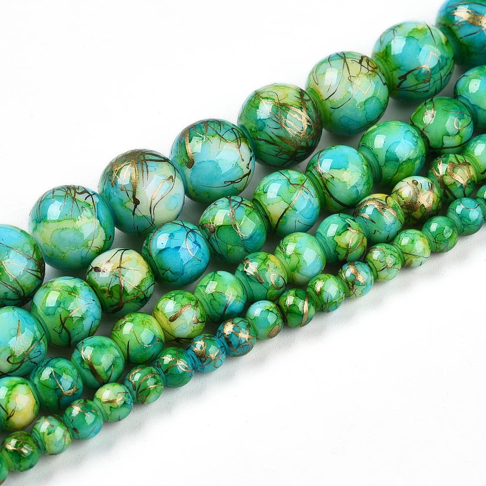 Baking Painted Glass Beads Strands Drawbench style Round Lime Green 7.5~8mm Hole: 1.2mm 102~119pcs/strand 29.53~34.25 inch(75~87cm)