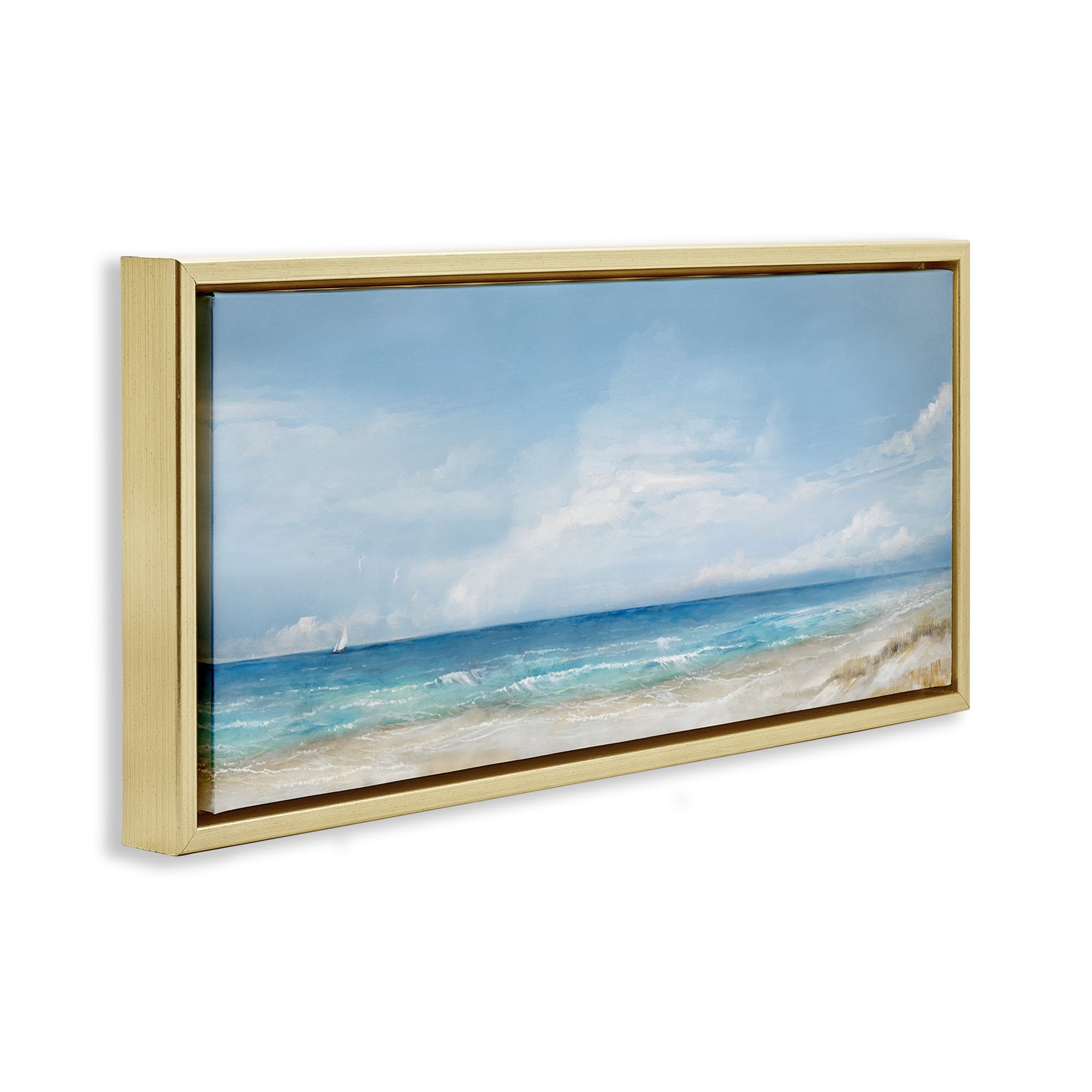 Stupell Industries Open Panoramic Sea Gold Framed Floater Canvas Wall Art, design by Ruane Manning