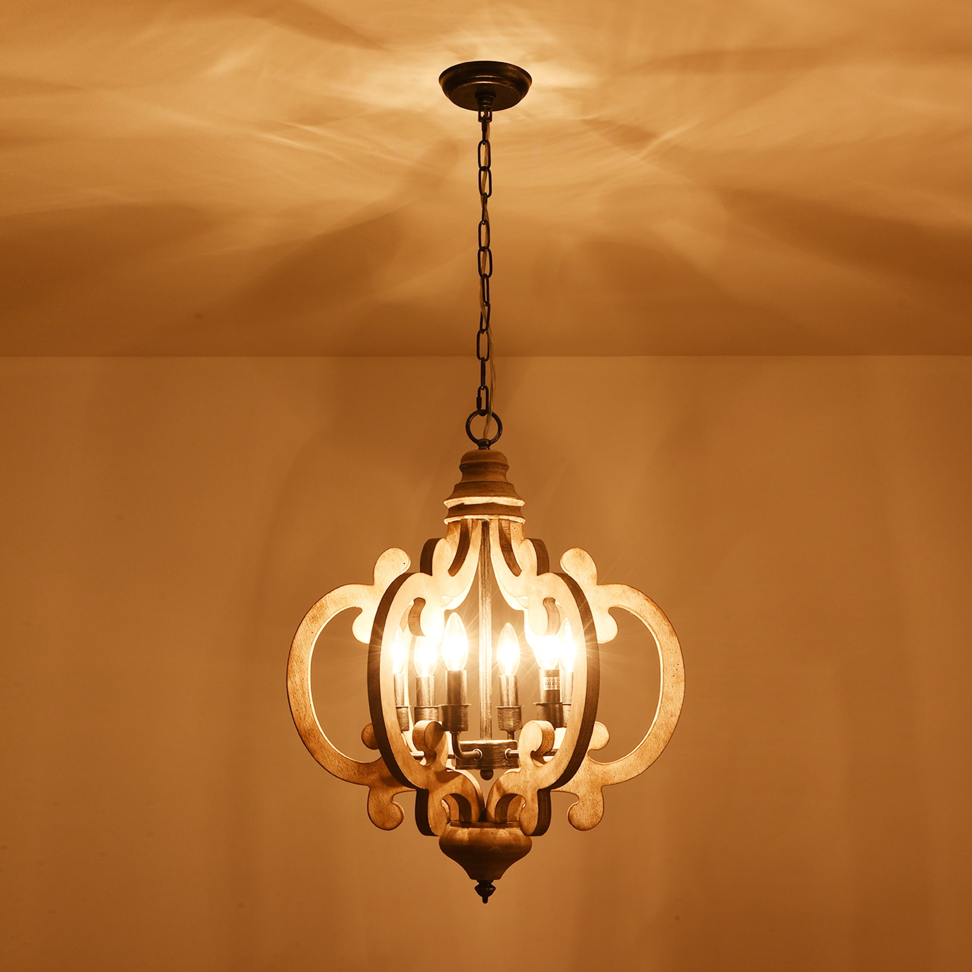 Belladepot 6-light Distressed White Wood Lantern Vintage Chandelier
