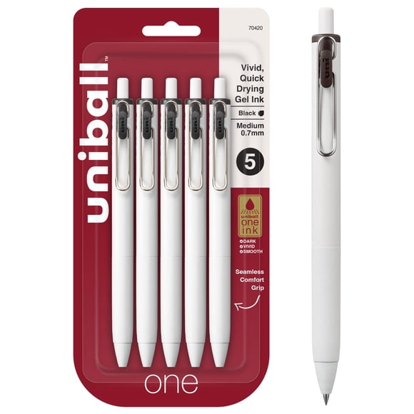 Bolígrafo de gel Uniball One, paquete de 5 bolígrafos negros medianos de 0,7 mm, bolígrafos de tinta de gel | Los suministros de oficina vendidos por Uniball son bolígrafos, bolígrafos, bolígrafos de