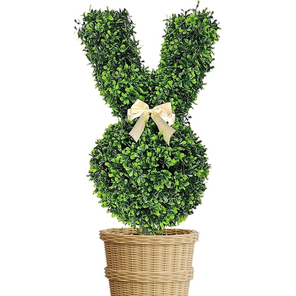 LEWEEN Bunny Shaped Topiary Tree - Green Artificial Bunny Topiary Tree Pot | rabbiit Boxwood Topiary Plant | Topiary Decoration Bunny Statue for Easter, Indoor Outdoor Seasonal Animal Figures