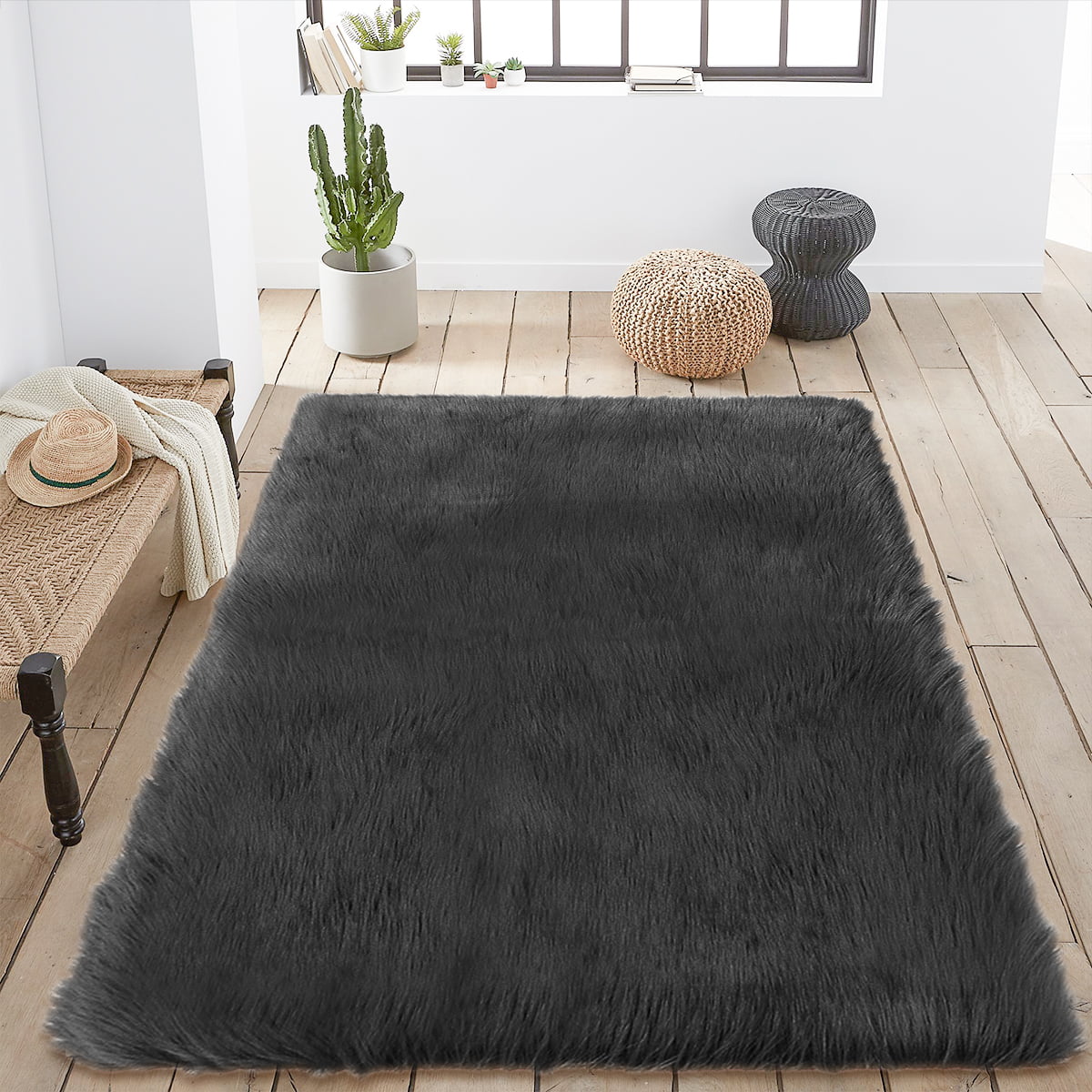 Faux Fur Sheepskin Soft Fluffy Rug Area Rugs Floor Hairy Carpets for Room Gray