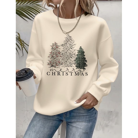Merry Christmas Sweatshirt Christmas Tree Graphic Long Sleeve Shirt for Women