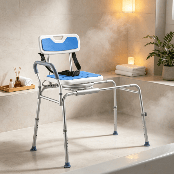 Sliding Shower Chair with Swivel Seat, 400 lbs Tub Transfer Bench with Padded Arms & Backrest, Height Adjustable, for Seniors & Disabled