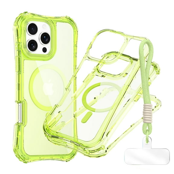 Allytechgroup Clear Rugged Case for iPhone 17 with Lanyard, [Compatible with Magsafe] Not-Yellowing Shockproof PC TPU Hybrid Bumper Protective Cover for iPhone 17, Green