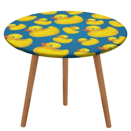 

Bybiment Round Fitted Tablecloth with Elastic Edge Rubber Duck Blue Mesh Decorative Tablecloth Table Cover 47 Inch