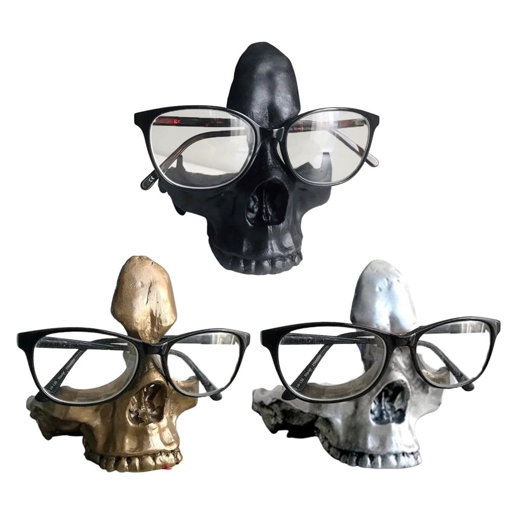 1pc Gothic Skull Glasses Holders, Skull Statues Eyewear Stand Crafts  Tabletop Desktop Ornament, For Home Office Room Decor Birthday Halloween