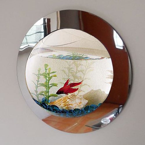 Modern Home Reflection Fish Bubble Aquarium - Deluxe Mirrored Wall Mounted Fish Tank