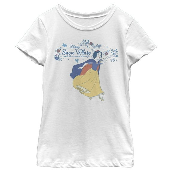Girl's Snow White and the Seven Dwarfs Floral Branches Logo Graphic Tee White X Small