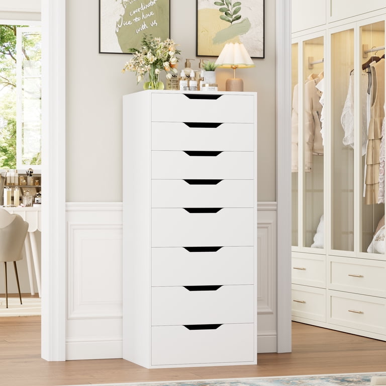 Homfa Compact 8 Drawer Bedroom Dresser for Small Spaces, Wood Tall Chest of Drawer, White Homfa Compact 8 Drawer Bedroom Dresser for Small Spaces, Wood Tall Chest of Drawer, White
