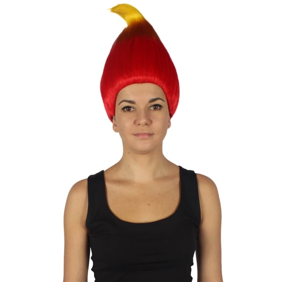 HPO Adult Unisex Tri Colors Straight Cosplay Halloween Troll Wig, Flame-Retardant Synthetic Fiber
