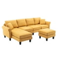 thumbnail image 4 of 108.66inch U-Shaped Sectional Sofa Couch, Convertible Modular Sofa Set with Chaise and Ottoman, Linen Upholstered Living Room Sofas with Padded Cusions and Arms, Free Combination, Yellow, 4 of 7