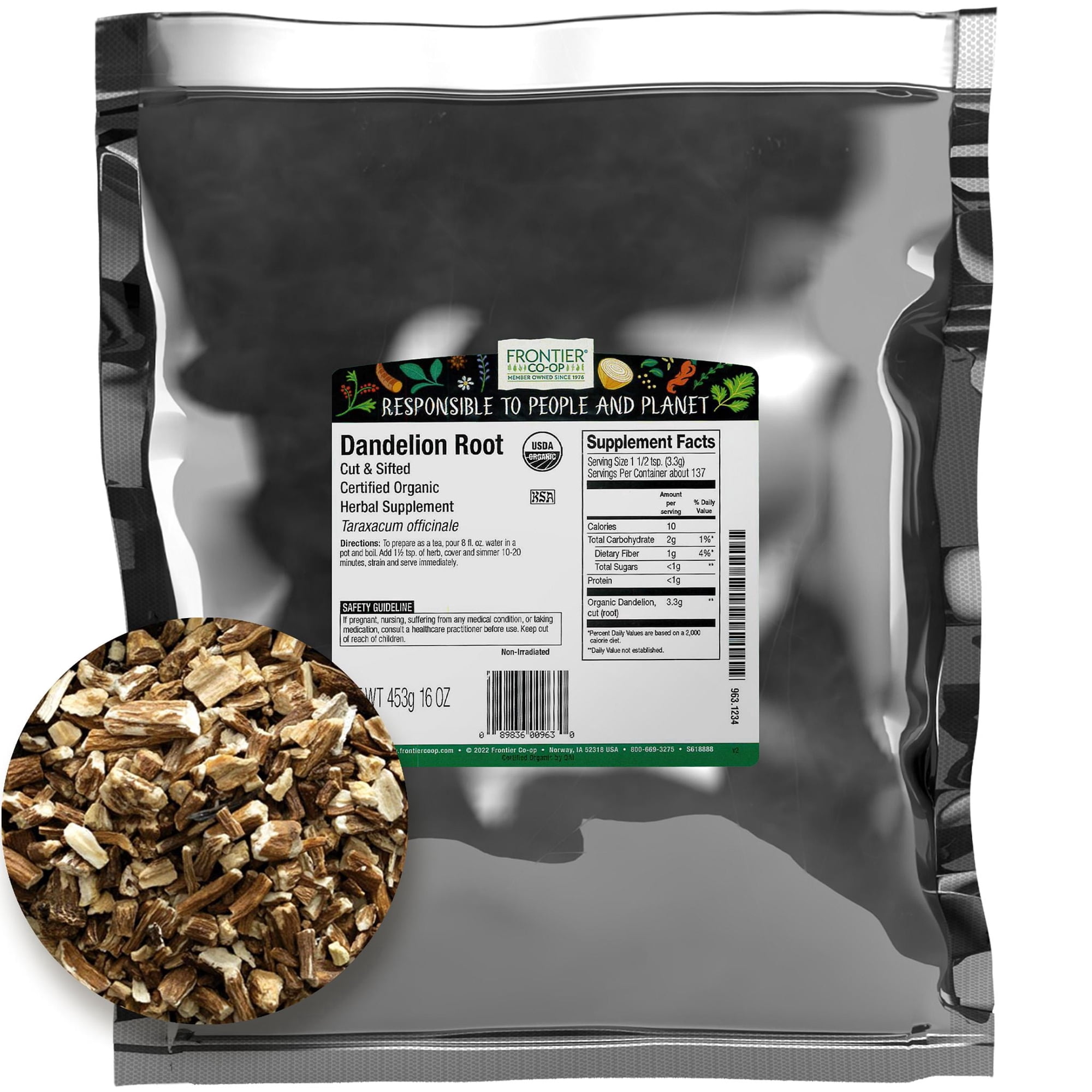 Frontier Co-op Certified Organic Dandelion Root, 16 oz. Bag