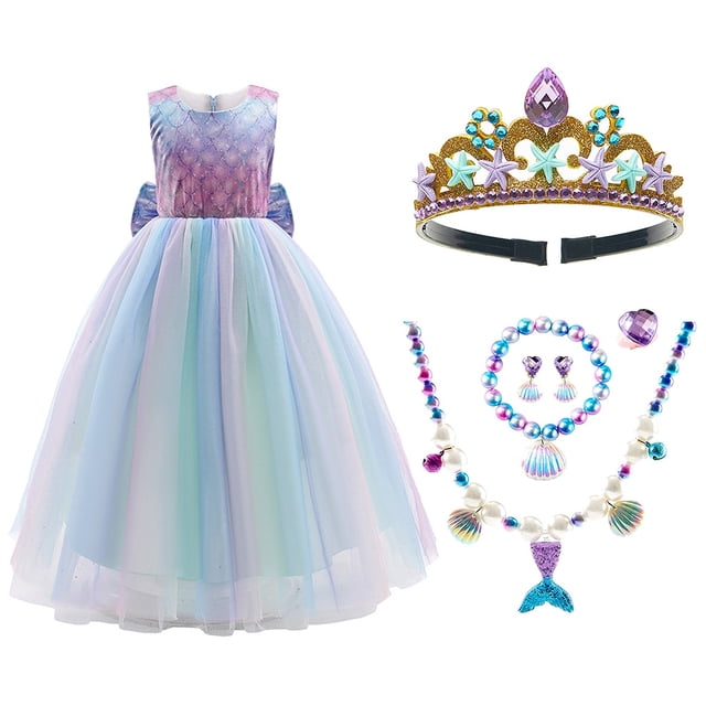 Déguisement de Fille Mermaid avec Couronne, Robe de Princesse, Accessoires de Cosplay d'Halloween