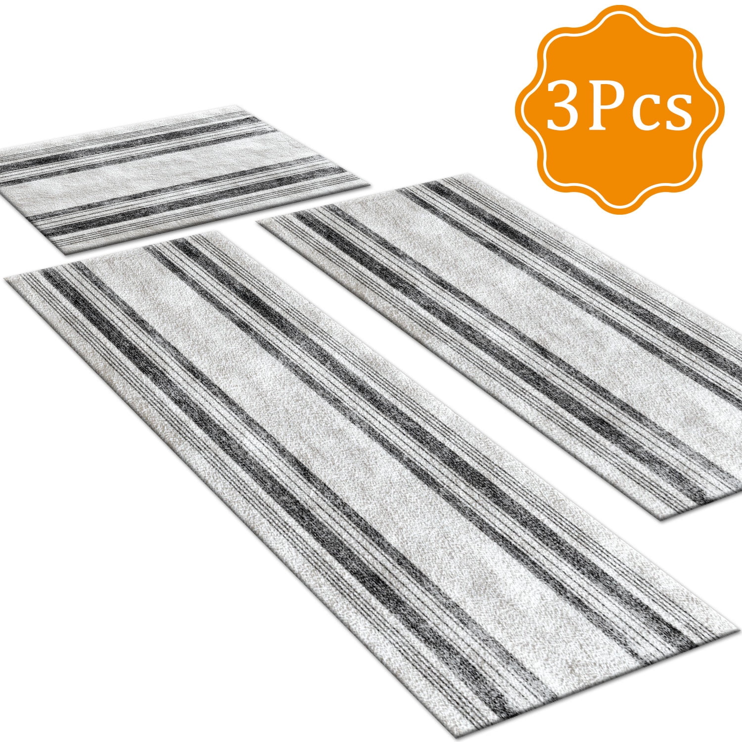 3 Piece Kitchen Rug Set, Non-Slip And Washable, Abstract Pattern Kitchen Hallway Rug, Soft And Comfortable, Suitable For Sinks, Floors, Entrances, Hallways and Bathrooms