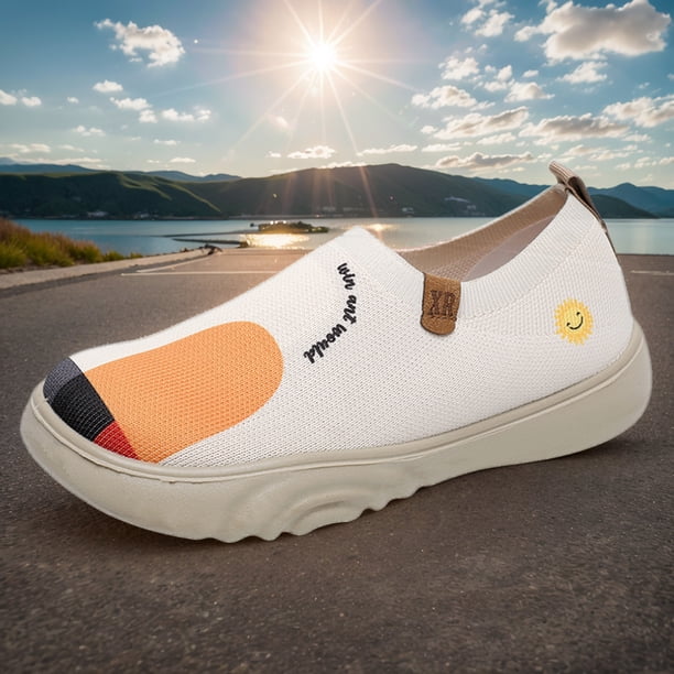 Zapatos casuales para caminar para mujer, punta redonda, antideslizantes, para viajes al aire libre (blanco 38)