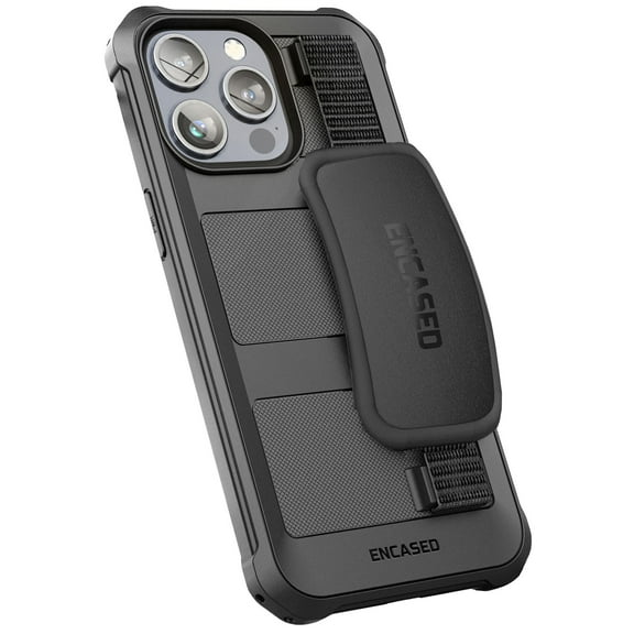 Encased Falcon Designed for iPhone 15 Pro Max Case with Hand Strap, Protective Full Body Phone Protection Case (Black)
