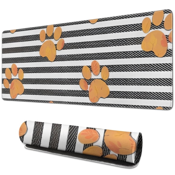 Long Mouse Pads for Desk,Paw Print Sonstripes Desk Mats on Top Of Desks, Desk Mouse Pad Extra Large with 3mm Non-Slip Base and Stitched Edge for Gaming,Office,Work,Home 31.5"x11.8"