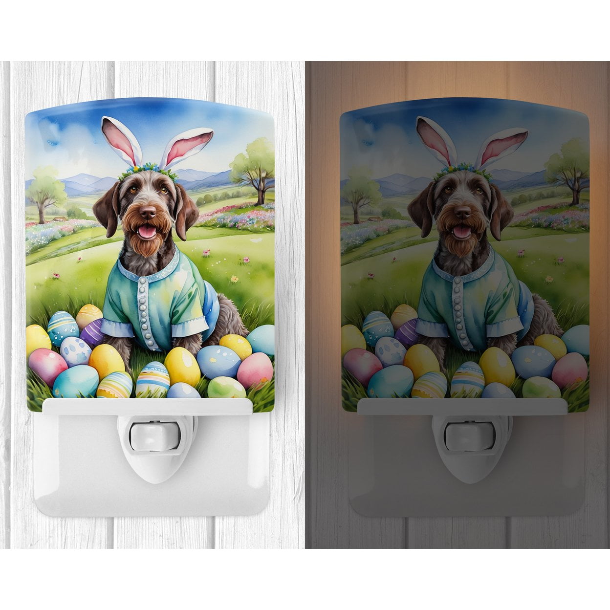 German Wirehaired Pointer Easter Egg Hunt Ceramic Night Light 4 in x 6 in