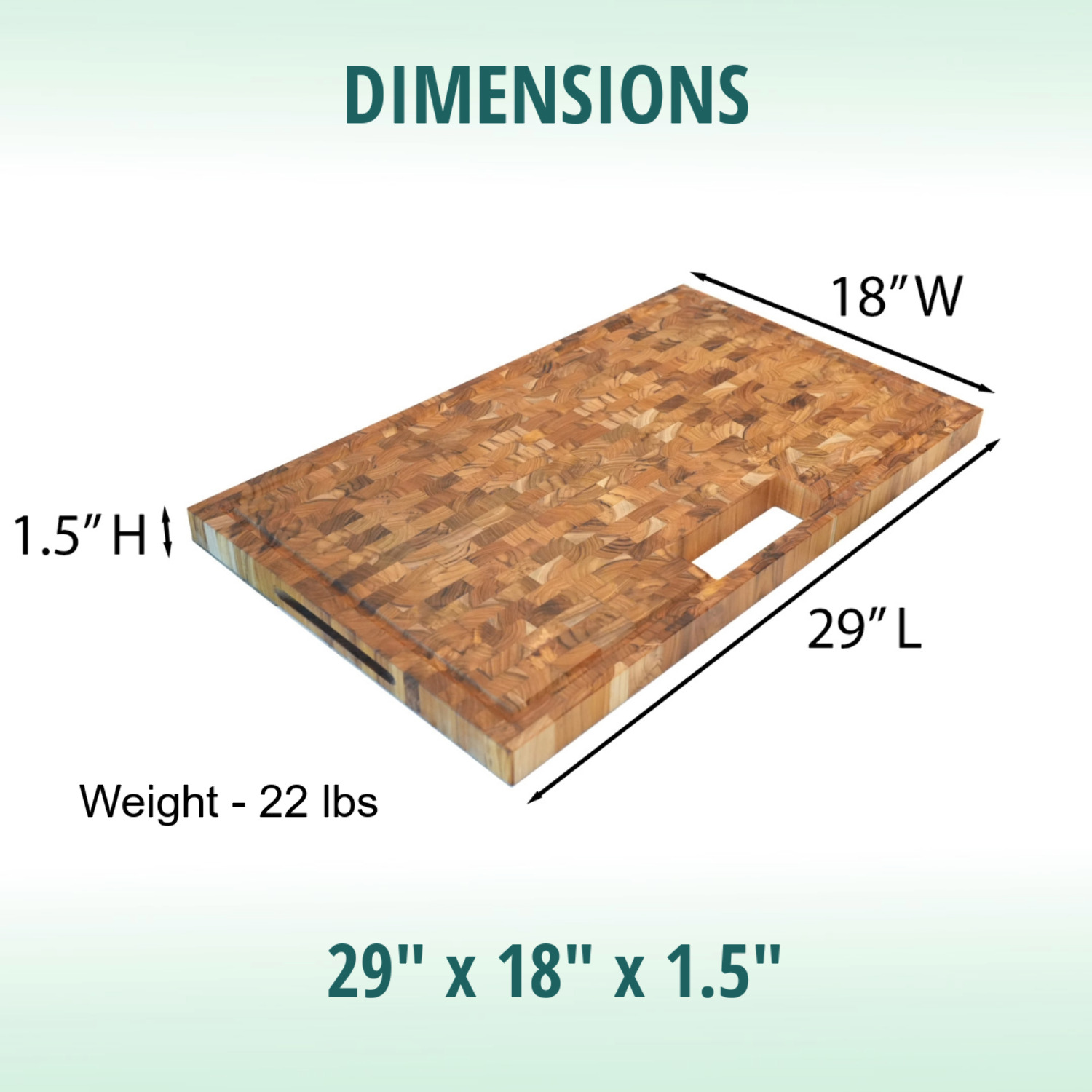 EcoDecors 29" x 18" FSC Teak End Grain Stove Top Cutting Board with Groove  Handles