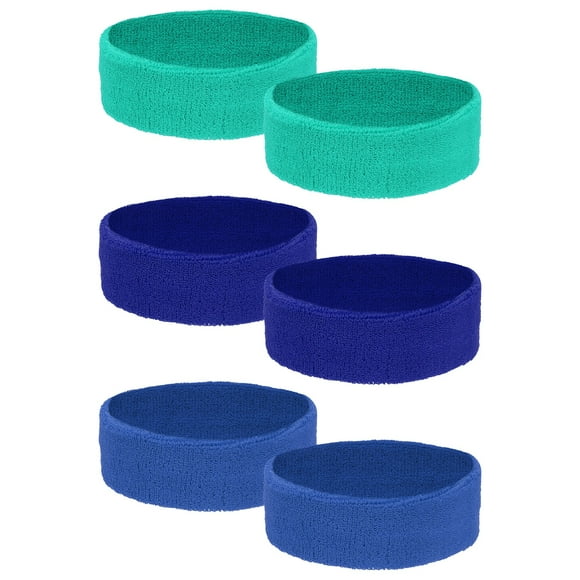 Uxcell Sweat Absorbing Head Band, Moisture Wicking Sweatbands Sport Headbands for Men and Women, 6Pcs& Cotton& Blue Clolor - Fitting for (Running Football Basketball)