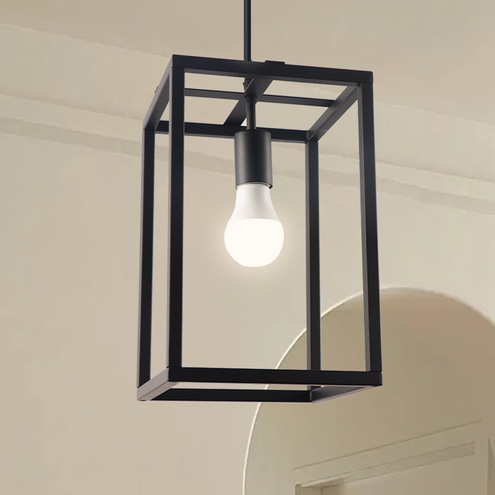 Miniyam Pendant Lights Hanging Light Fixture Modern Kitchen Light with Black Finish, 51 Inch Pipe for Flat and Slop Ceiling, Kitchen Island, Bedroom, Dining Hall, E26 Base, No Bulbs Included