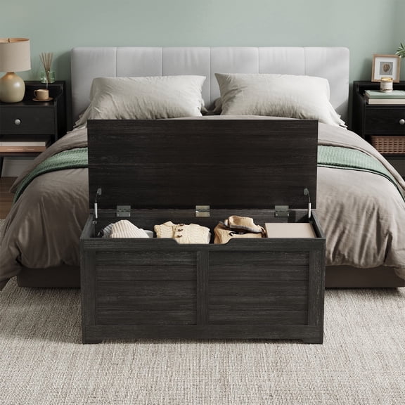 LEDREM Storage Chest, 39.4" W Wooden Storage Organizer for Entryway, Bedroom, Charcoal Gray