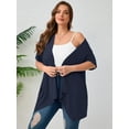 thumbnail image 6 of SHOWMALL Women's Plus Size Summer Lightweight Cardigan Draped Front Open Shrugs Navy Blue 3X Casual Short Sleeve Boleros Layering Coat, 6 of 8