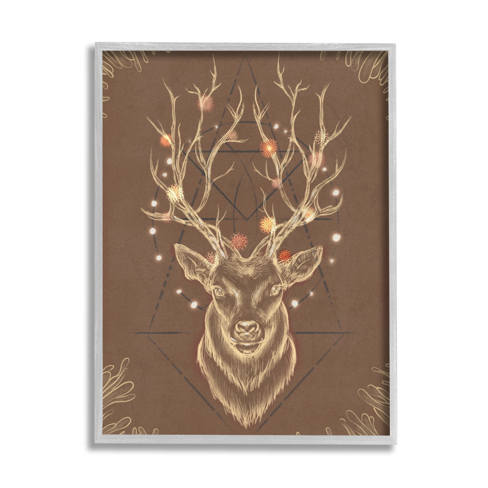 Stupell Industries Rustic Deer Antlers Abstract Geometric Sketch Gray Framed by Ziwei Li