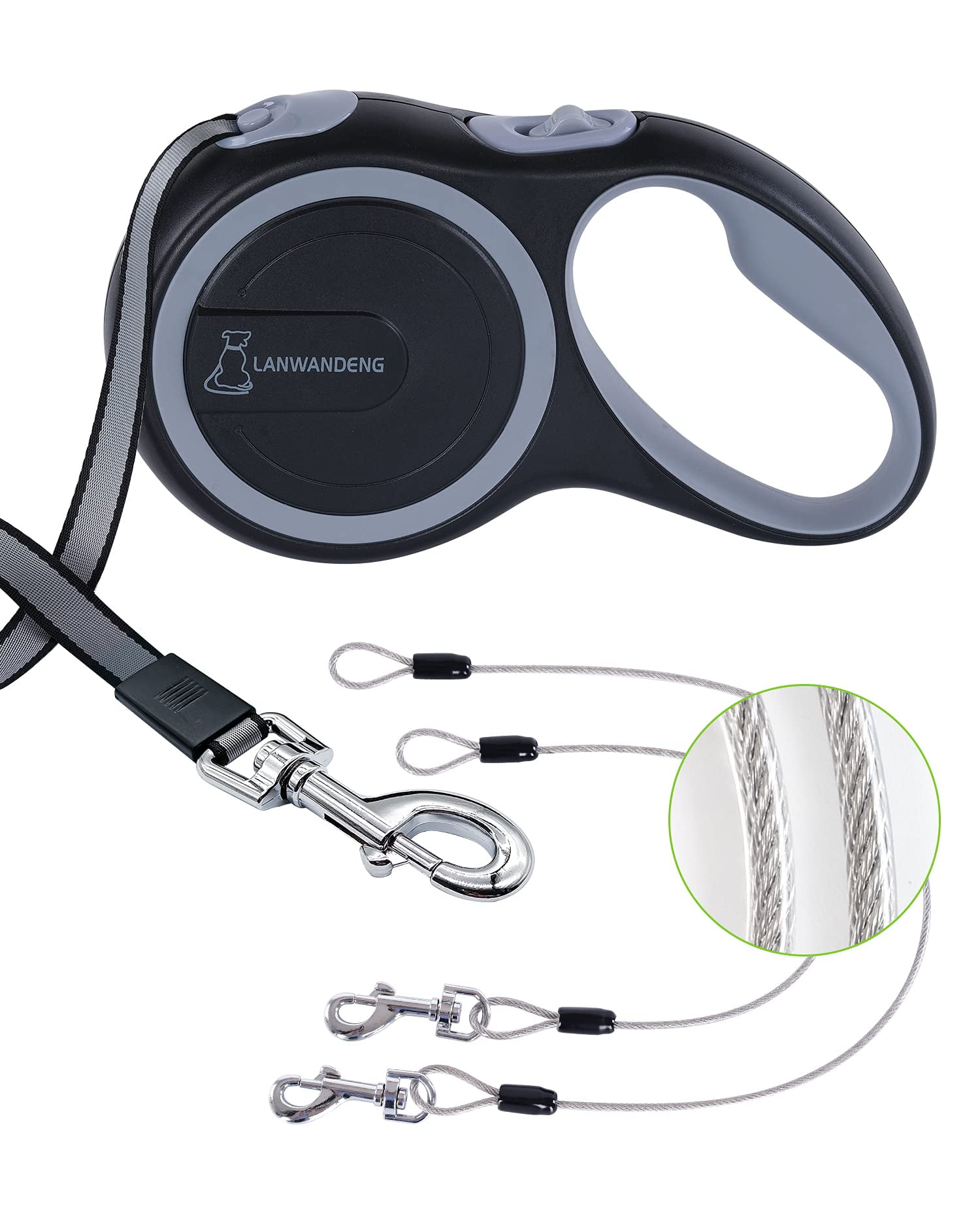 26FT Chew Proof Retractable Dog Leash with 2 Heavy Duty AntiChewing Wire Ropes, 360° Tangle