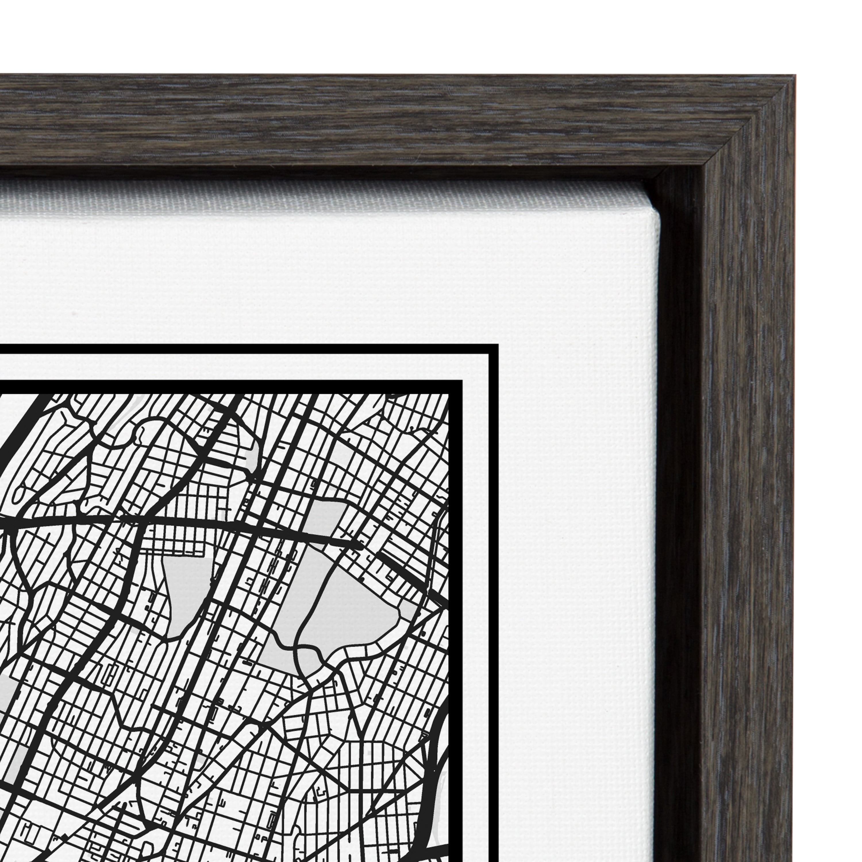 Kate and Laurel Sylvie New York City Modern Map Framed Canvas Wall Art by Jake Goossen, 18x24 Gray, Geographical Map for Wall