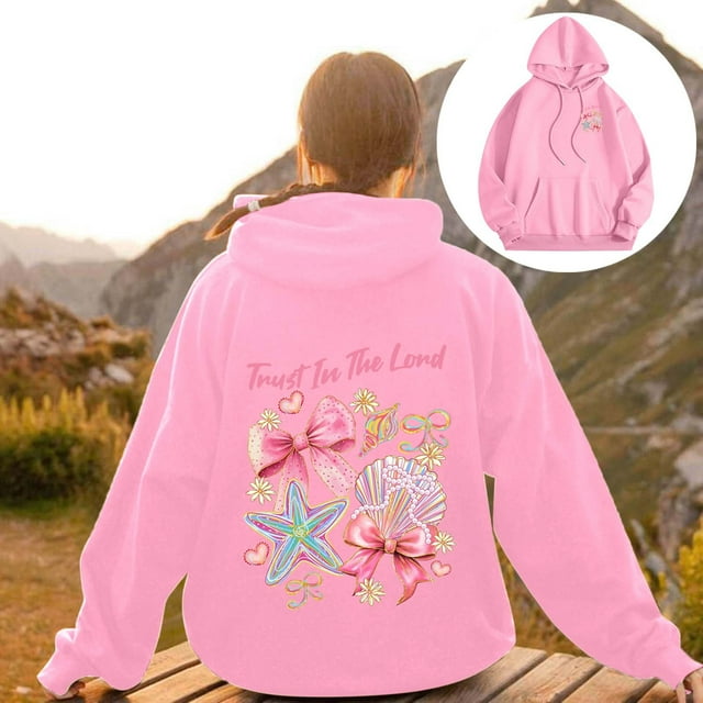 SHIXIAOO Sweat à Capuche pour Femmes Imprimé Lettre Manches Longues avec Poches Style Western Grande Taille pour Femmes
