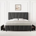 thumbnail image 1 of Full Size Bed Frame with Adjustable Headboard and 4 Storage Drawers, Soft Upholstered Platform Full Bed Frames with Wooden Slats Support, No Box Spring Needed, Grey, 1 of 8