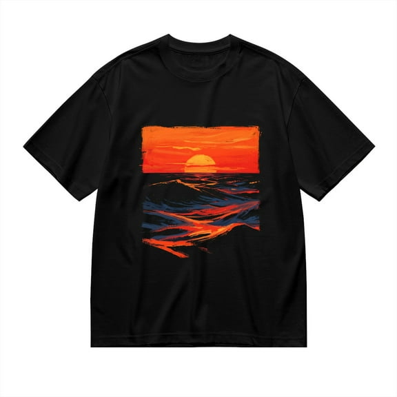 Black T Shirts for Men, Ocean Sunset, Golden Waves Graphic Mens Graphic Tees, 24898382,S