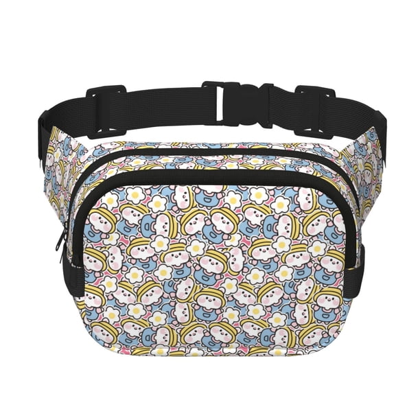 Disketp Cute Rabbit Riñonera de Doble Capa, Bolsa de Cintura Ajustable para Viajes, Correr y Senderismo, Riñonera Ligera para Hombre y Mujer