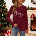 thumbnail image 4 of Birdeem T-Shirt à Manches Longues à Col Rond Imprimé « Merry Noël » pour Femmes, Haut de Travail, 4 of 9
