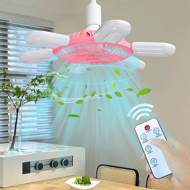 Feltree E27 Socket Fan Light with Intelligent Remote Control, 16 Inch Ceiling Fan for Living Room Bedroom Dining Room, Quiet Operation and Space-Saving Design