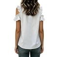 thumbnail image 6 of cocolona Summer Tops for Women Short Sleeve Crew Neck Button Asymmetrical Hem Shirts Dressy Casual Solid Color Blouses, 6 of 6