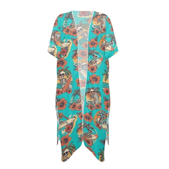HELLHERO Quick Dry Bathing Suit Cover Up for Beach Polyester Lightweight Long Kimono Swimsuit Cover Up Skull Print